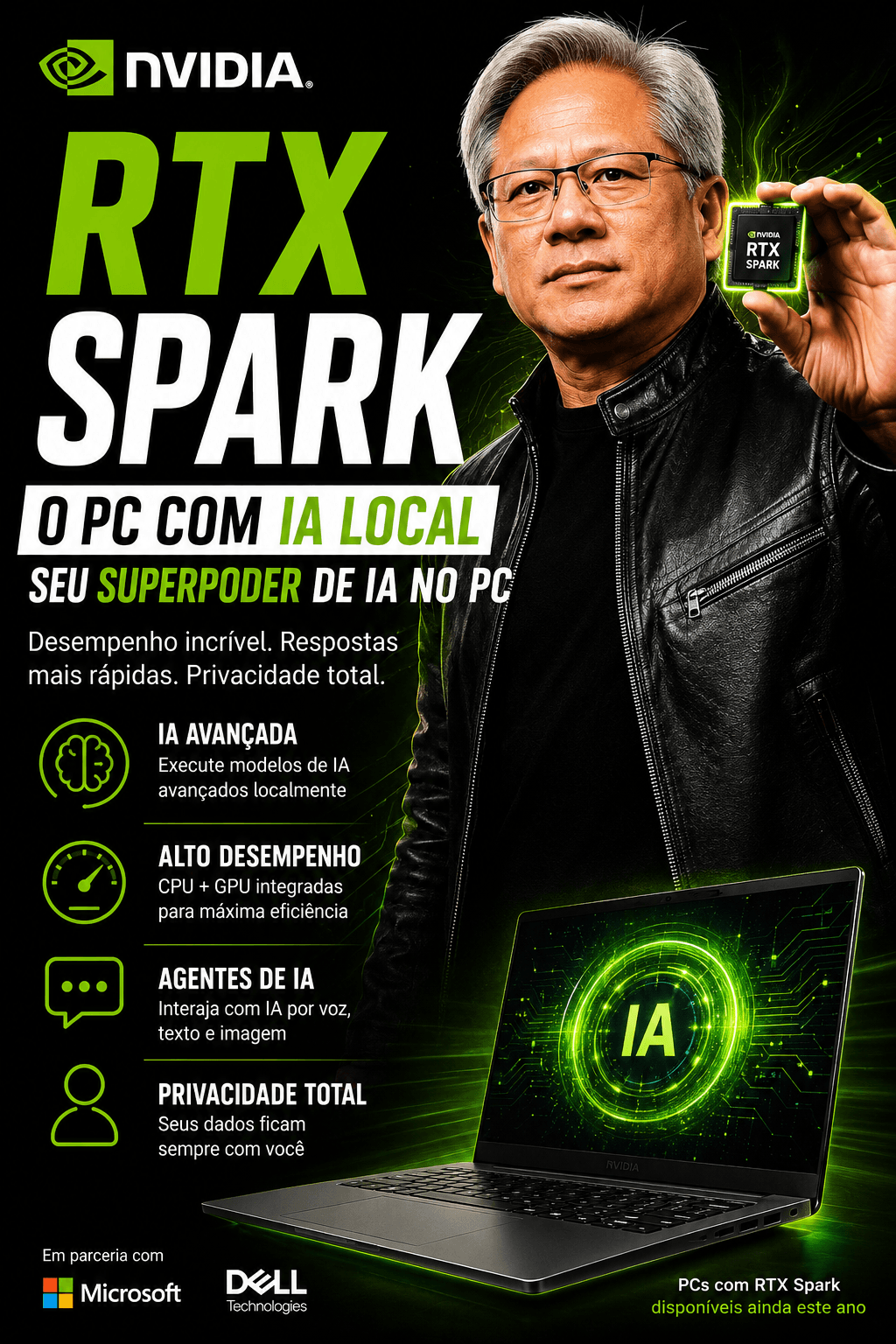 Nvidia apresenta superchip RTX Spark para impulsionar a inteligência artificial em PCs.