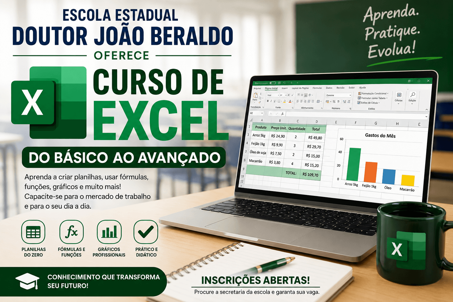 Escola Estadual Doutor João Beraldo oferece curso de Excel do básico ao avançado